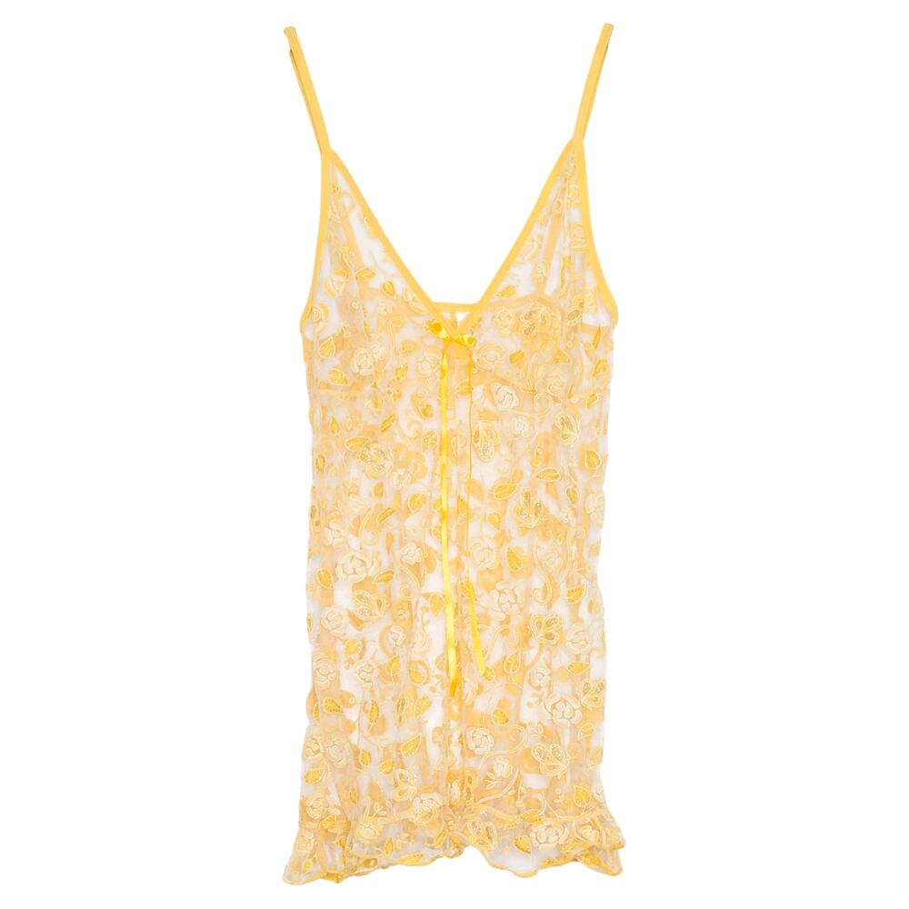 Sheer Floral Yellow Babydoll Chemise Lingerie Dress XS Y2K Coquette Fairycore